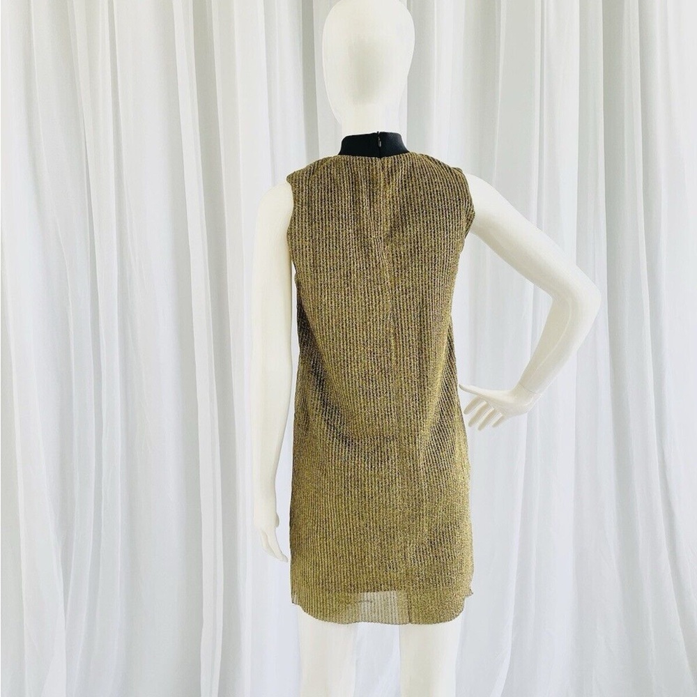 ZARA TRAFALUC Gold Metallic Mini Shift Dress Mock Neck - Picture 9 of 11